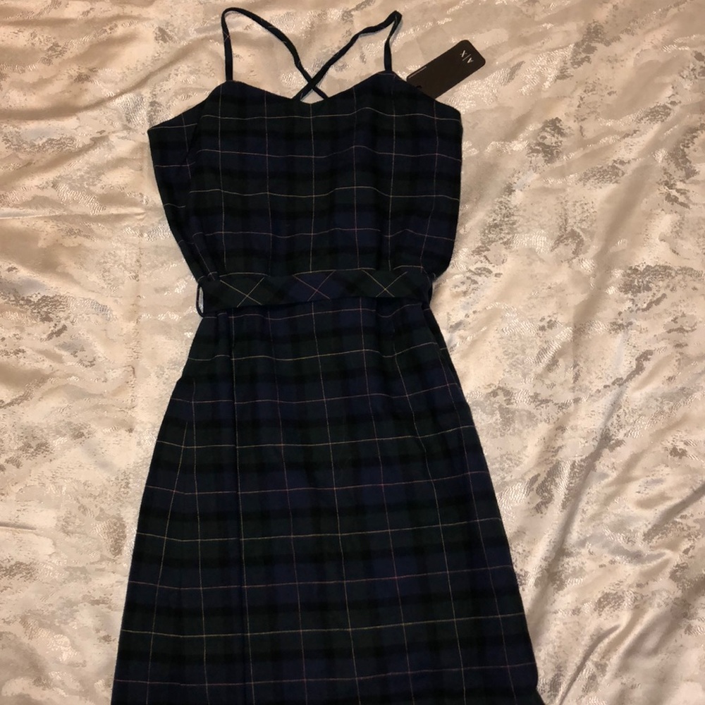 ARMANI EXCHANGE PLAID TIE BACK DRESS